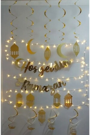 10-teiliges Deckenornament und Willkommens-Ramadan-Banner und LED-Licht-Dekorationsset für den Ramadan-Monat – für alle Altersgruppen - 3