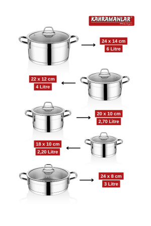 10-teiliges Kochgeschirrset aus Stahl mit Induktionsboden SIRMA2020 - 5