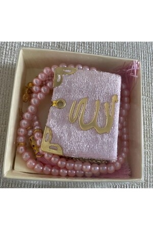 10-teiliges Mini-Koran- und Tasbih-Set mit Quasten, verpackt, hellrosa Farbe - 3