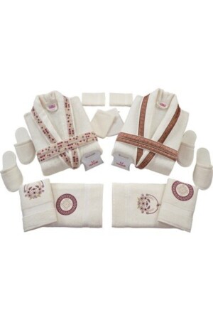 مجموعة من الموضة المنزلية من القطن 100% كريم البورغندي (16 PIECES) رمز-512 8680656649994 - Nurpak