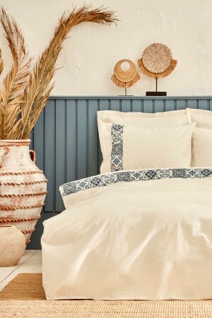 مُوسايك من المُصنّع 100% القطن المُخيط مرتين غطاء البطاطس المُختلفة الأبيض 200. 22. 14. 0056 - Karaca Home