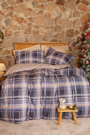 (منز) - السنة الجديدة السنة الجديدة (لانزا) البحرية الأزرق 100% القطن الفلانيل الواحد غطاء القماش 200 - Karaca Home