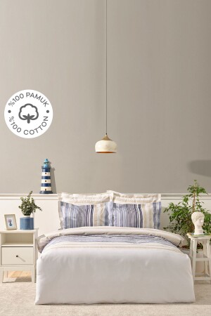 (منيز-كاراكا) المنزلي (نولان بلو) مزدوج 100% قطن ساتيين غطاء غطاء 200 - Karaca Home