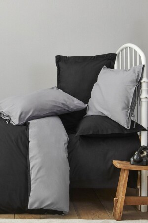 مـنـز-بـاسـك الأسود المظلم الرمادي 100% القطن مزدوج الجانب الواحد غطاء القشرة 200 - Karaca Home