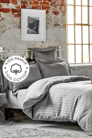 مـنـز-شـارم جـادـيـن الرمادـي 100% القطن غطاء غطاء مزدوج 200 - Karaca Home