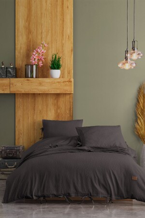 مجموعة غطاء من القطن المعدني المعدني المعدني المزدوج 100% القطن الطبيعي رنفور 4 قطع أرنثرايت 0903010128621 - Elart