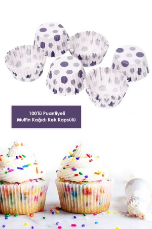 100 Adet Puantiyeli Kağıt Kek Kapsülü Muffin Cupcake Kek Kapsülü 100'lü Kağıt Kek Kalıbı - 1