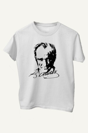 100 % Baumwolle, Standardschnitt, Rundhalsausschnitt, kurze Ärmel, schwarz, mit Atatürk-Aufdruck, weiß, 23. April, Kinder-T-Shirt - 1