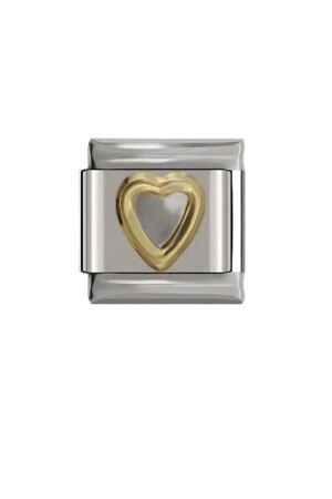 %100 Çelik - Gold Kalp Detaylı İtalyan Bileklik Charmı - 1