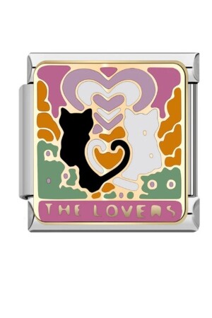 %100 Çelik - Siyah ve Beyaz Kedi Detaylı İtalyan Bileklik Charmı (Love Cat) - 1