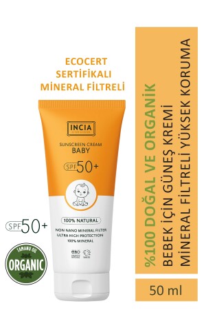 %100 Doğal Bebek Güneş Kremi Leke Karşıtı Mineral Filtreli Yüksek Koruma SPF50 UVA UVB 50 ml MINC-000101 - 1