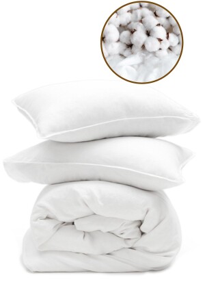 %100 Doğal Çift Kişilik Pamuk Yorgan 2 Adet Pamuk Dolgulu Yastık 195x215 Cm - Elyaf Sepeti