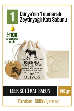 %100 Doğal Eşek Sütü Ve Zeytinyağlı Katı Sabun Eşek Sütlü El Sabunu Yoğun Nemlendirici 150 Gr 15301172 - 1