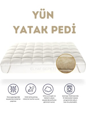 %100 Doğal Merinos Kuzu Yününden Dört Köşesi Lastikli Yatak Koruyucu Yün Yatak Pedi 00661 - Elyaf Sepeti