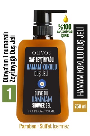 %100 Doğal Zeytinyağlı Hamam Kokulu Banyo Ve Duş Jeli Kuru Cilt Nemlendirici Ve Besleyici 750 ml 15304011 - 2