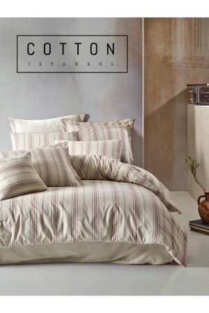 المجموعة الطبيعية من المسلسلات الحمراء 100% من الخيط القطني الملوّن الغطاء المزدوج المطبوع على الغطاء المعدل IBREDNSC - Cotton İstanbul