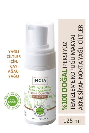 100 % natürlicher seidiger Gesichtsreinigungsschaum, Make-up, Akne, Mitesser, Akne, fettige Haut, vegan, 125 ml, OPTA5000023 - 1