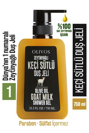 100 % natürliches Bade- und Duschgel aus Ziegenmilch und Olivenöl für trockene Haut, feuchtigkeitsspendend und pflegend, 750 ml 15304003 - 1