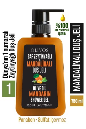 100 % natürliches Bade- und Duschgel mit Mandarinen- und Olivenöl für trockene Haut, feuchtigkeitsspendend und nährend, 750 ml 66544 - 1