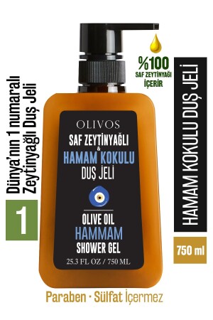 100 % natürliches Olivenöl, türkisches Bad, duftendes Bade- und Duschgel, trockene Haut, feuchtigkeitsspendend und pflegend, 750 ml 15304011 - 1