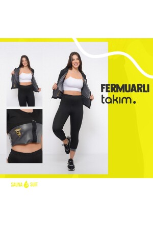 %100 Orjinal Unisex Zayıflama Incelme Yağ Yakma Spor Kıyafeti Tayt Ve Fermuarlı Takım - 1