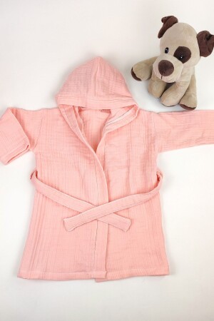 %100 Pamuk 4 Katlı Müslin Kapüşonlu Bebek Çocuk Bornozu - La Mure Baby