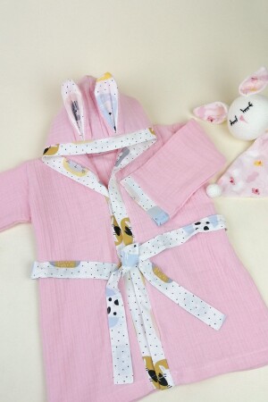 %100 Pamuk 4 Katlı Müslin Kapüşonlu Bebek Çocuk Bornozu - La Mure Baby