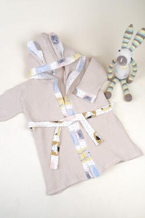 %100 Pamuk 4 Katlı Müslin Unisex Kapüşonlu Bebek Çocuk Bornozu 4kmkkb - la mure baby