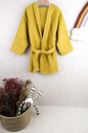 %100 Pamuk 4 Katlı Müslin Unisex Kapüşonlu Bebek Çocuk Bornozu bornoz4k - la mure baby