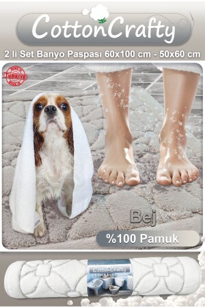 %100 Pamuk Dokuma Banyo Paspas Seti- Banyo Halısı Cam 2 Li Set 60x100 - 60x50 - 4