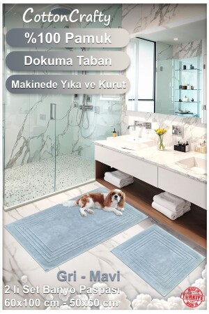 %100 Pamuk Dokuma Banyo Paspas Seti- Banyo Halısı Vera 2 Li Set 60x100 - 60x50 - 4