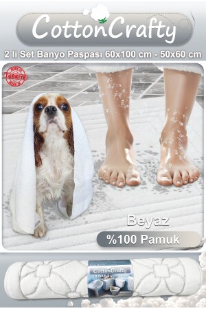 %100 Pamuk Dokuma Banyo Paspas Seti- Banyo Halısı Vera 2 Li Set 60x100 - 60x50 - 4