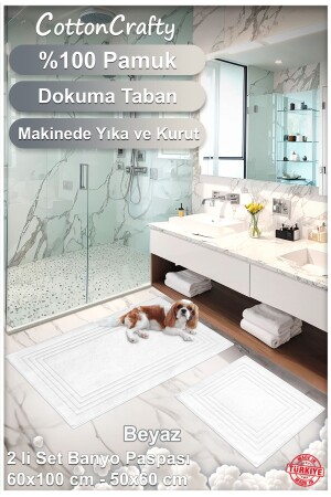 %100 Pamuk Dokuma Banyo Paspas Seti- Banyo Halısı Vera 2 Li Set 60x100 - 60x50 - 5