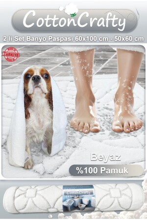 %100 Pamuk Dokuma Banyo Paspas Seti- Banyo Halısı Yaprak 2 Li Set 60x100 - 60x50 - 3