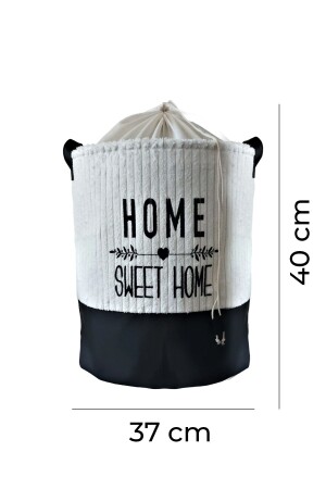 %100 Pamuk Kadife Home Sweet Home Baskılı Altı Derili Sepet 37x40 - 5