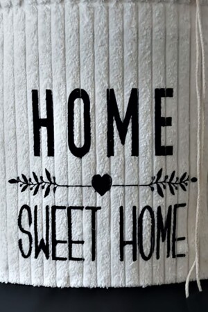 %100 Pamuk Kadife Home Sweet Home Baskılı Altı Derili Sepet 37x40 - 6