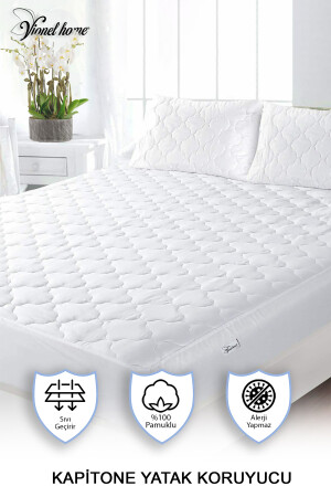 %100 Pamuk, Kapitone Yatak Koruyucu Çarşaf, Fitted Full Kenar, Elyaf Dolgulu, Tek Ve Çift Kişilik 01.3513 - Vionel Home