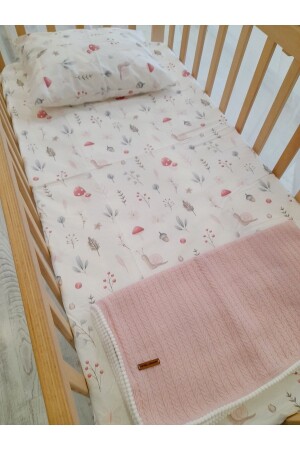 100 % Baumwollstoff, elastisches Bettlaken-Set für Babys/Kinder, Kissenbezug, elastisches Bettlaken, Pompom-Piqué - Heybeli Organik