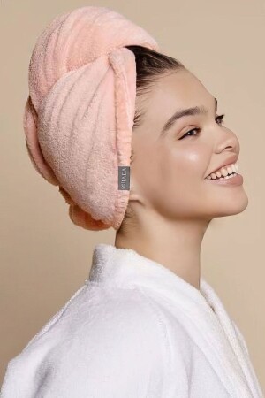 Haartrockenhaube/Handtuch aus 100 % Baumwolle mit Gummizug und Knöpfen, Fuchsia - Ruiada