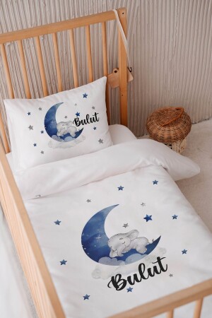 %100 Pamuk Saten Isme Özel 100x150 Bebek Yatak Nevresim Seti Fil BKN17 - Lilabio