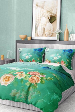 %100 Pamuk Saten Nevresim Takımı Lastikli Çarşaf Deluxe Çift Kişilik 3d Flowers premium2044HF - 1