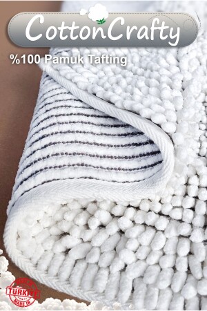 %100 Pamuk Tafting Banyo Paspas Seti- Banyo Halısı Makarna 2 Li Set 60x100 - 60x50 - 5