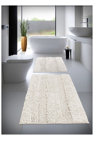 %100 Pamuk Tafting Banyo Paspas Seti- Banyo Halısı Makarna 2 Li Set 60x100 - 60x50 - Cottoncrafty