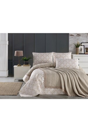 %100 Pamuklu Çeyizlik Çift Kişilik Güpürlü Pike Yatak Örtüsü Takım - Kardelen