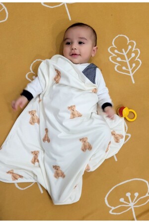 Doppellagige Baby-Wickeldecke aus gekämmter Baumwolle aus 100 % Baumwolle / Teddybär PH10203BPB - PAMUK HANIM
