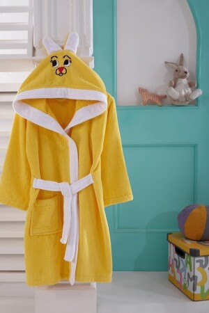 % 100 Pamuklu Kapşonlu Nakışlı Çocuk Bornozu 1-12 Yaş 153-99-0017 - Nina Home