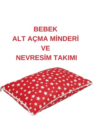 %100 Pamuklu Kırmızı Yıldızlı Kumaş Bebek Alt Açma Minderi Ve Beşik Içi Nevresim Takımı abtnevresim0002 - 1