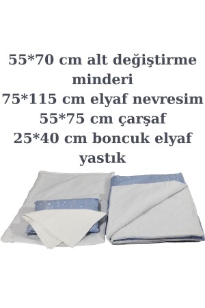 %100 Pamuklu Mavi Yıldızlı Kumaş Bebek Alt Açma Minderi Ve Beşik Içi Nevresim Takımı - 3