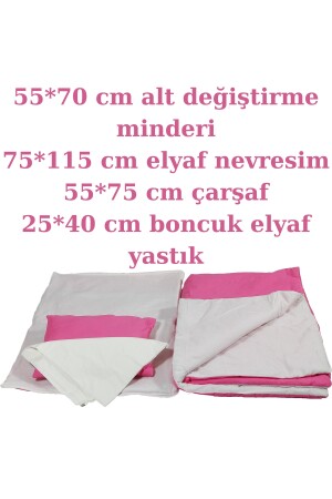 %100 Pamuklu Pembe Kumaş Bebek Alt Açma Minderi Ve Beşik Içi Nevresim Takımı abtnevresim0007 - 4