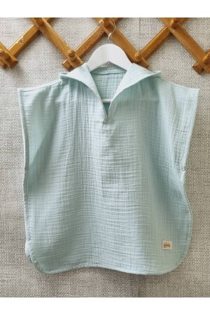 %100 Pamuktan Müslin Kapüşonlu Panço Bornoz Plaj Havlusu (KUMAŞLAR SERTİFİKALIDIR) - Yadababy